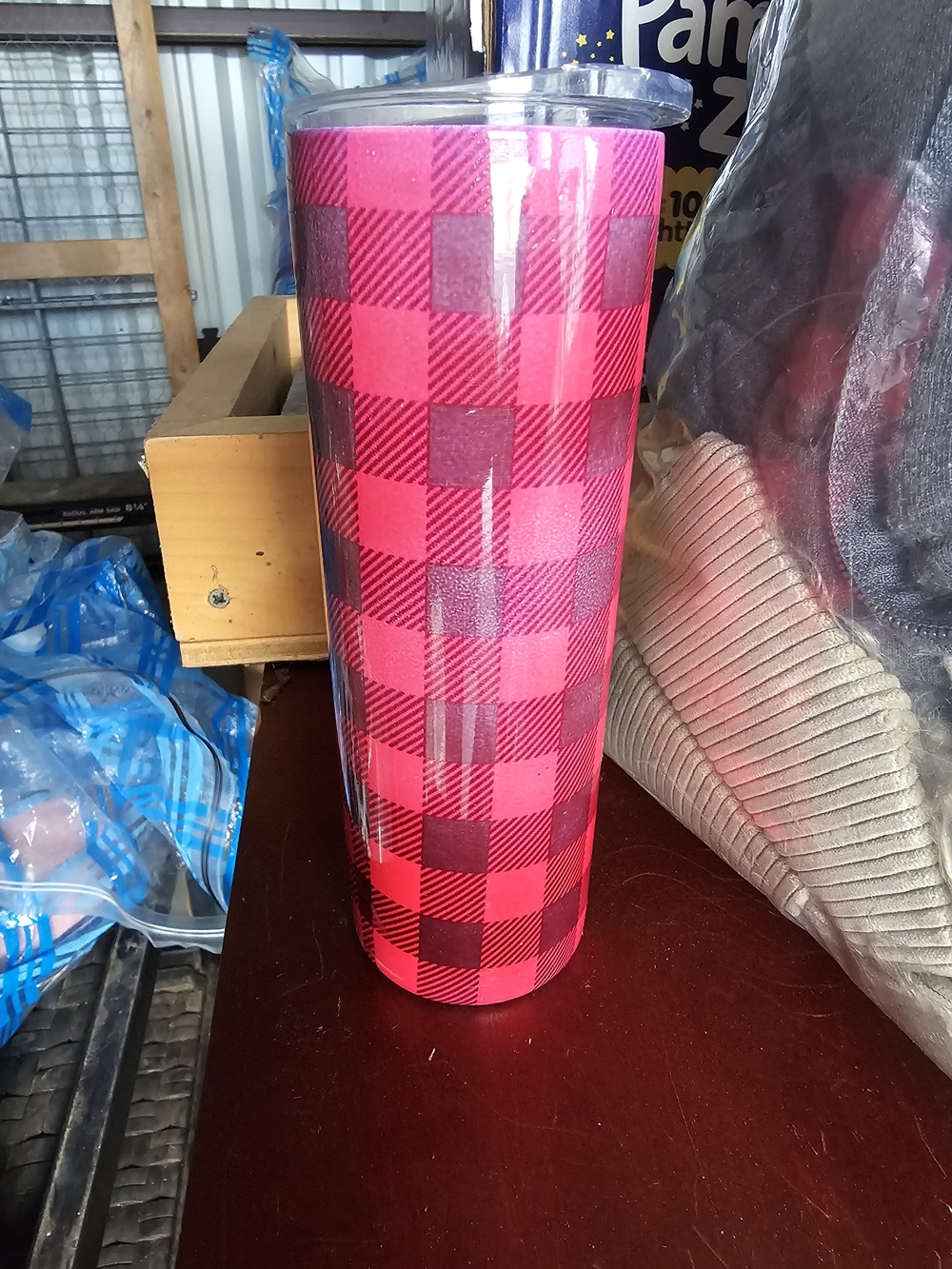 Red Buffalo Plaid Travel Tumbler with Lid - Unbranded